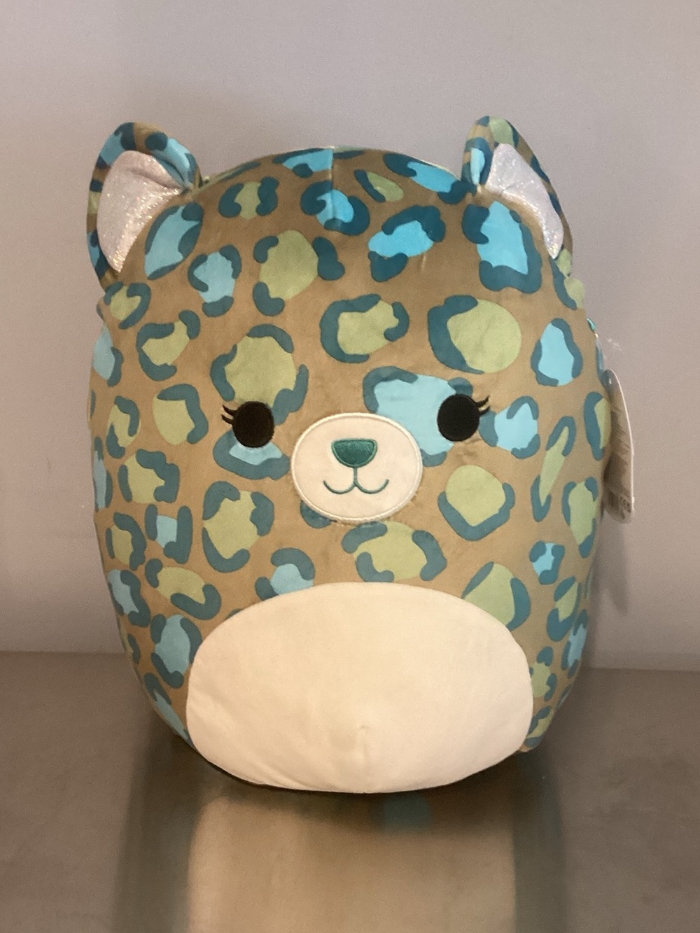Souish Mallows Leopard Print Blue & Green Decorative Pillow Plush  NWTS